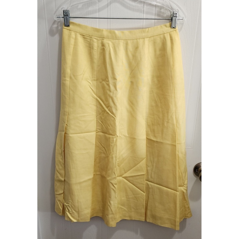 Vtg Christian Dior "The Suit" Long Pleated Skirt Yellow Rayon Women's 12 Spring